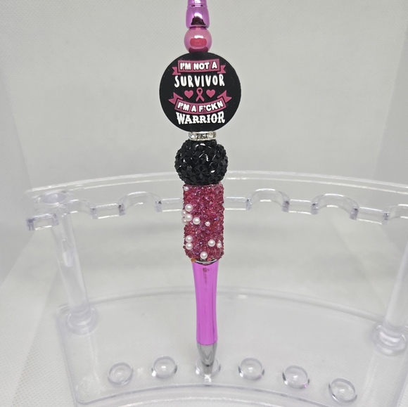 Breast Cancer Awareness Bling and Beaded Pen with Black Ink - Picture 3 of 4